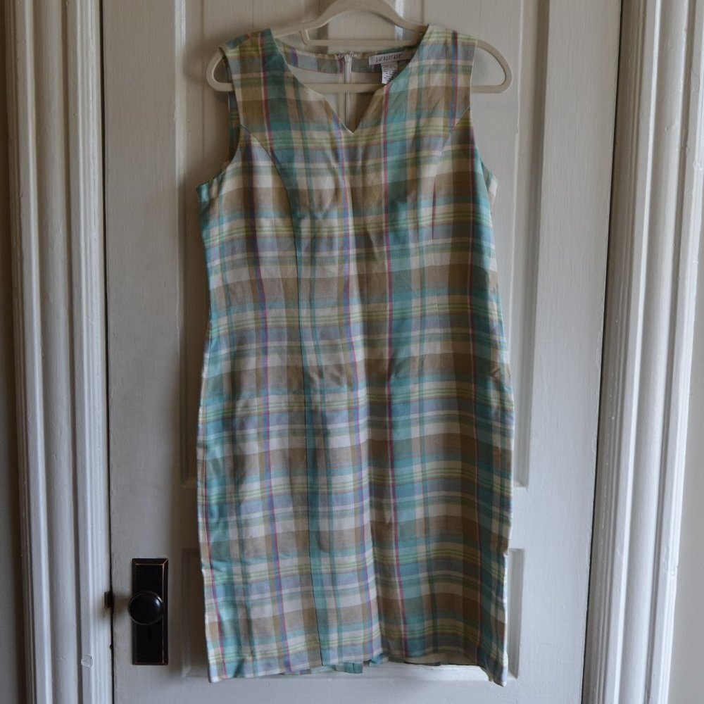 Paraphrase Sleeveless Plaid Shift Sheath Knee Length Dress Size 8